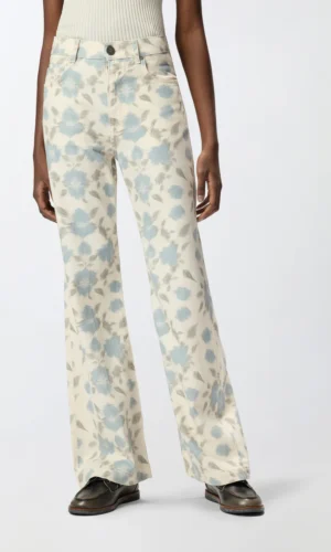 Pinko Wide-Leg Jeans Cottage Flower 106383-A37L Beige/Light Blue Multi Color