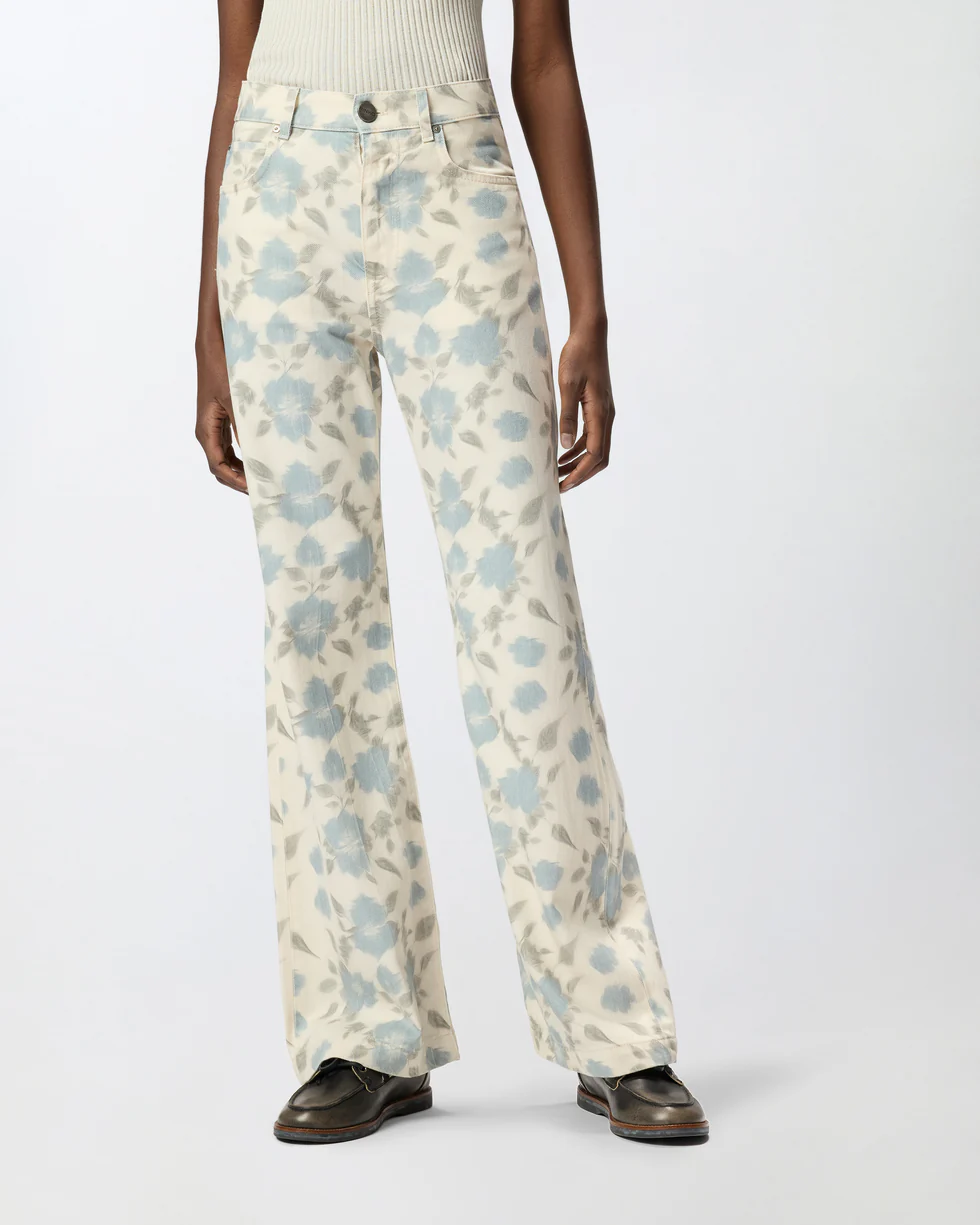 Pinko Wide-Leg Jeans Cottage Flower 106383-A37L Beige/Light Blue Multi Color