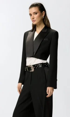 Pinko Cropped Jacket Satijnen Details 106394-A35I Zwart