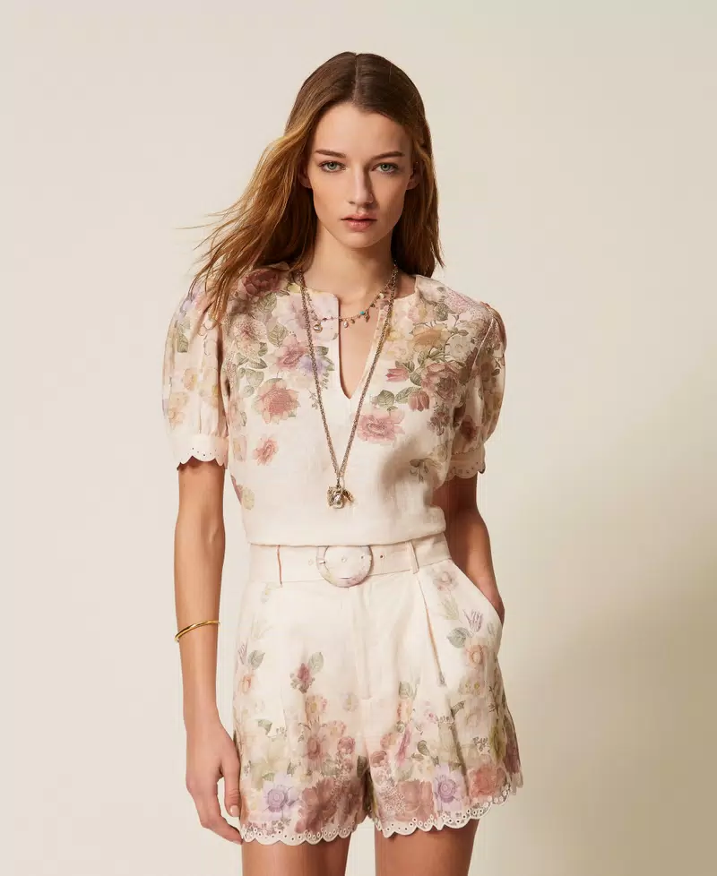 Twinset Linen Floral Shorts Borduursel 261TT2572 Pastel Color Print - Afbeelding 2