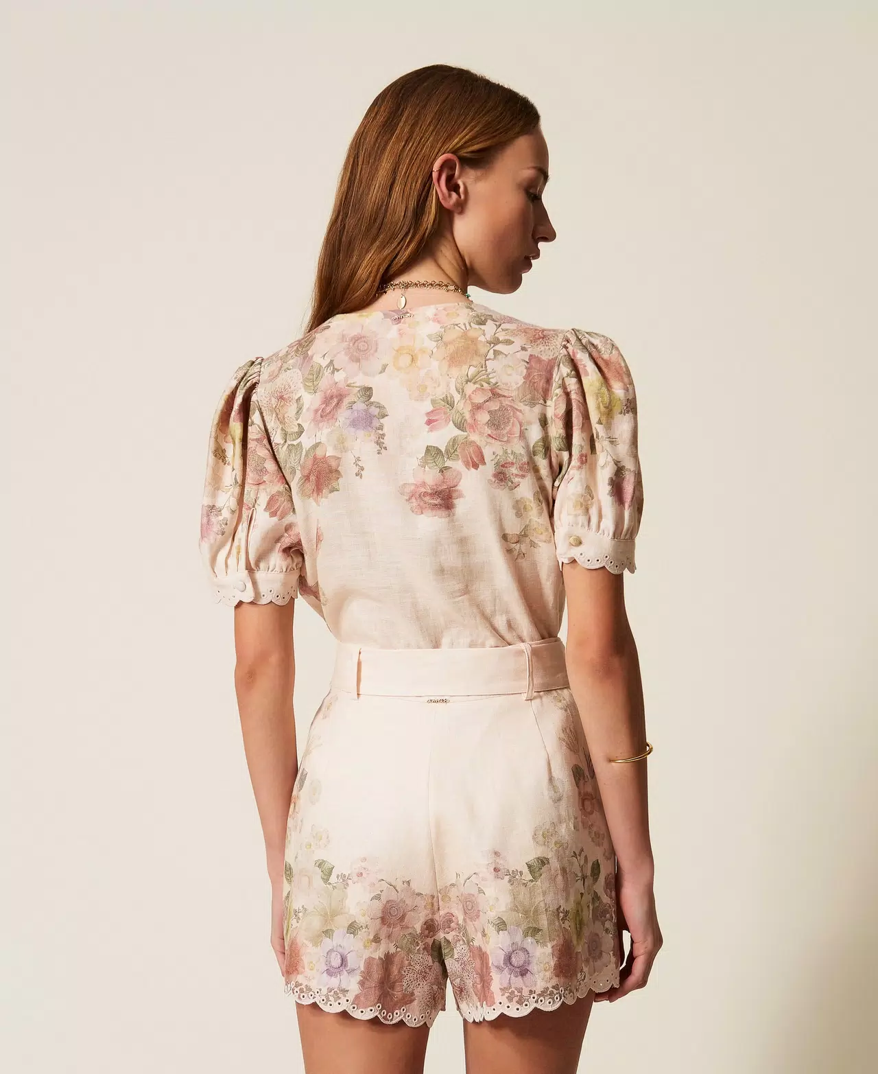 Twinset Linen Floral Shorts Borduursel 261TT2572 Pastel Color Print - Afbeelding 4
