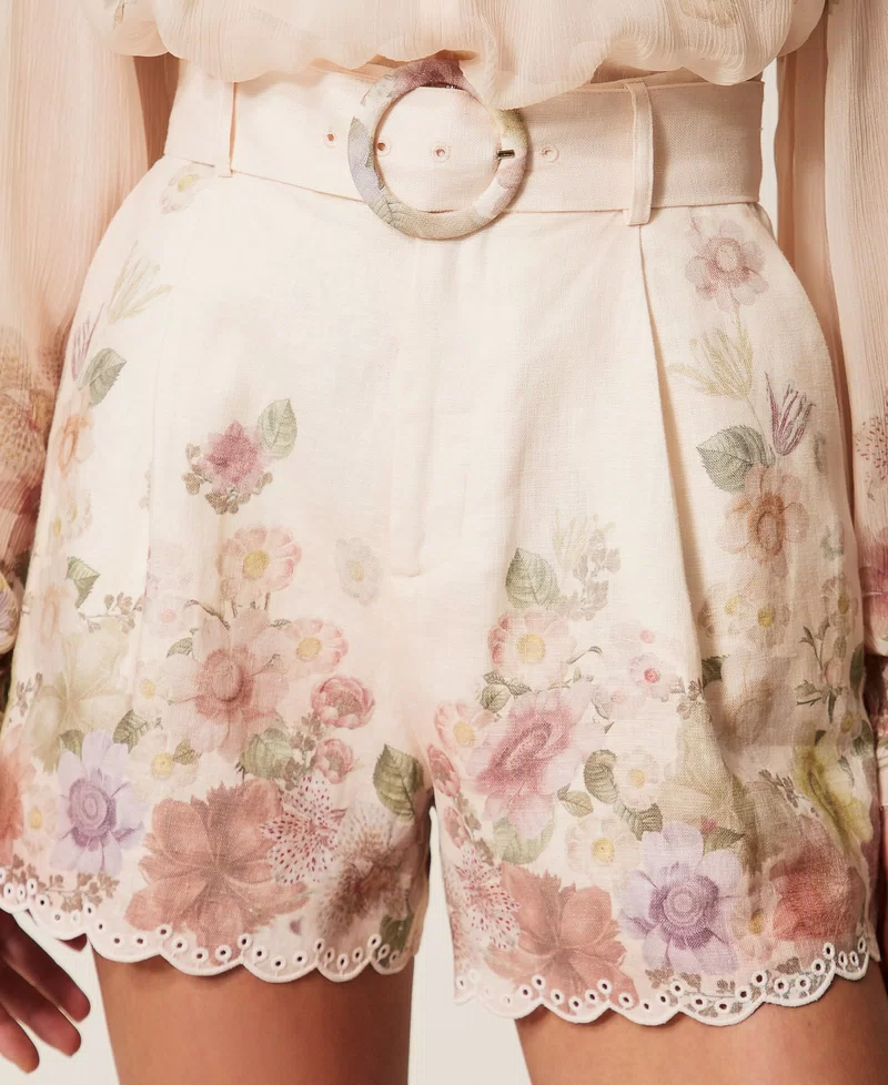Twinset Linen Floral Shorts Borduursel 261TT2572 Pastel Color Print