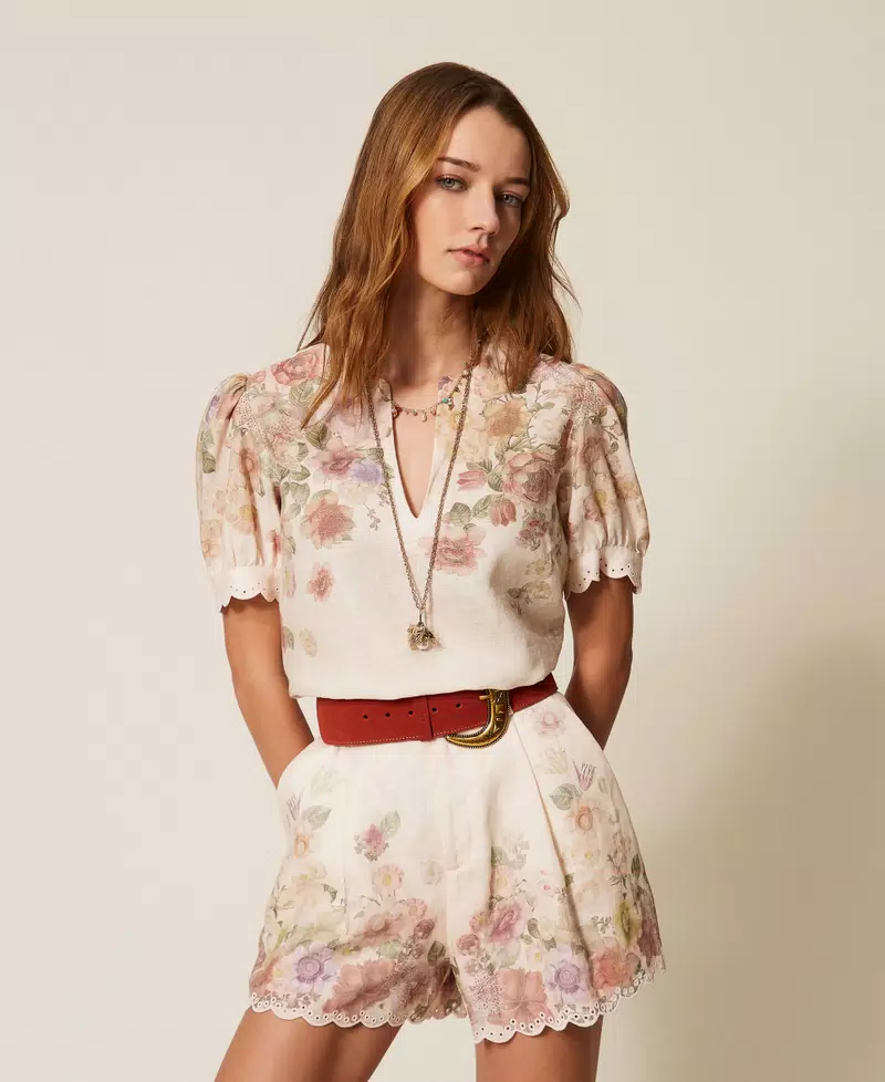 Twinset Linen Floral Shorts Borduursel 261TT2572 Pastel Color Print - Afbeelding 5