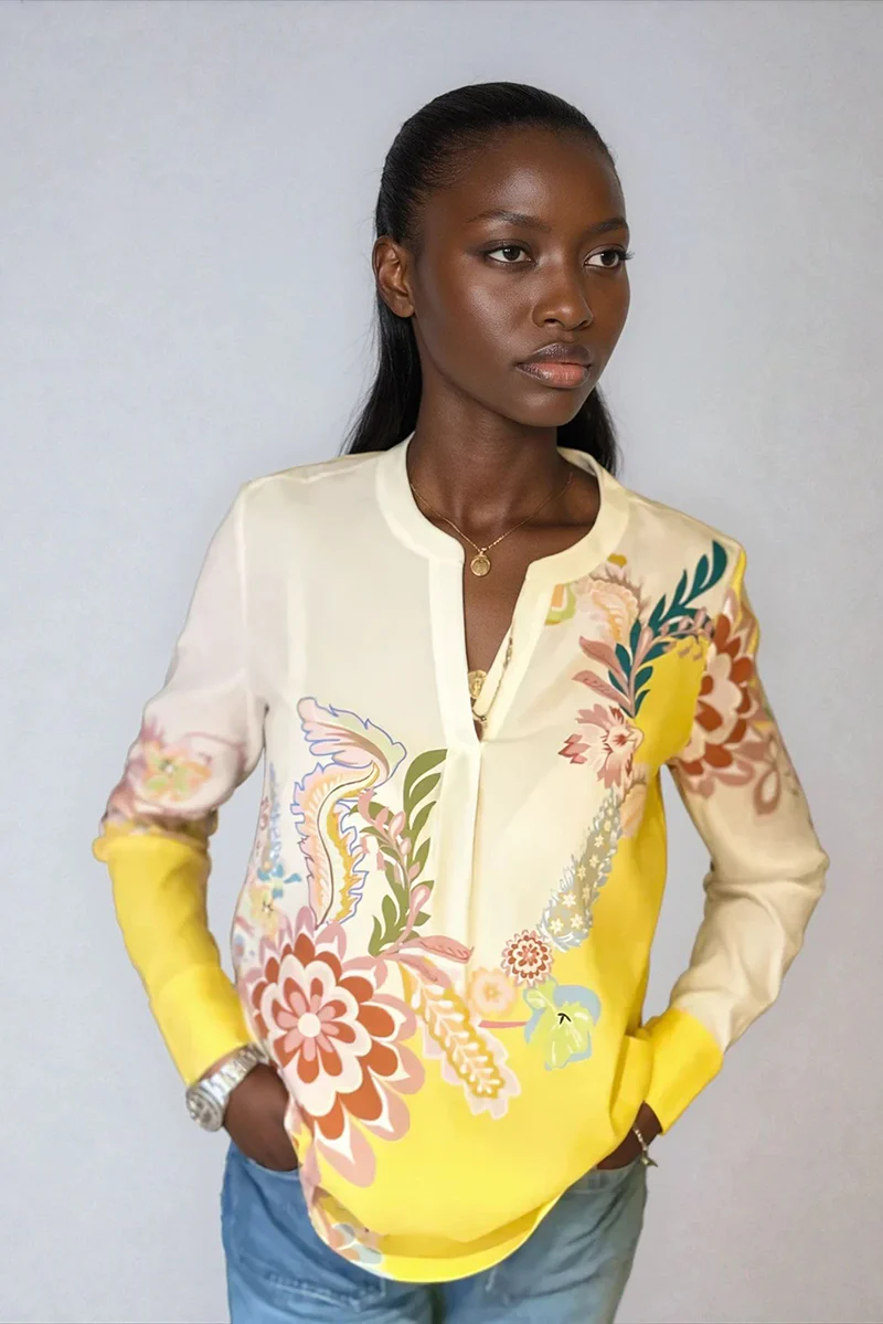 Herzen’s Angelegenheit Zijden Blouse 6081 Yellow Multi - Afbeelding 5