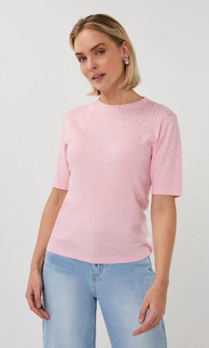 Esqualo Top Rib Sequins SP26.02034 Romance Rose