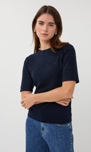 Esqualo Top Rib Sequins SP26.02034 Navy