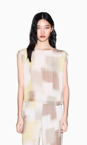 Armani Exchange Printed Crinkle Viscose Top XW002302 Beige