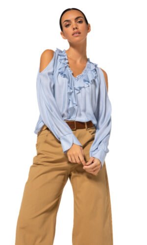 Caroline Biss Blouse Satijn Volant 1623 Crystal Blue