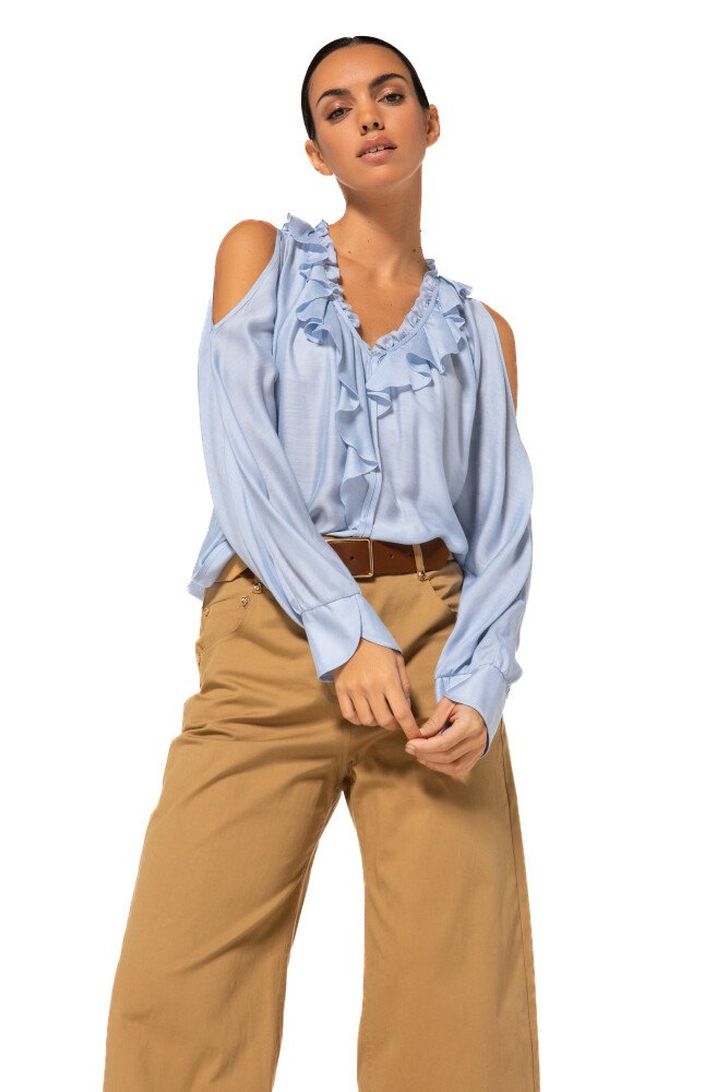 Caroline Biss Blouse Satijn Volant 1623 Crystal Blue