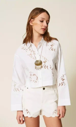 Twinset Poplin Blouse Broderie Anglaise 261TT2031 Wit