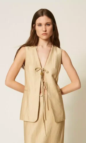 Twinset Gelamineerd Gilet 261TT2532 Goud/Beige
