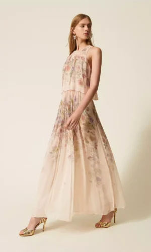 Twinset Lange Crépon Jurk 261TT2560 Pastel Color Print