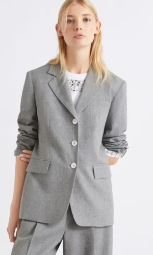Marella Single-Breasted Linen-Blend Blazer Cachi 2613041044200 Grey