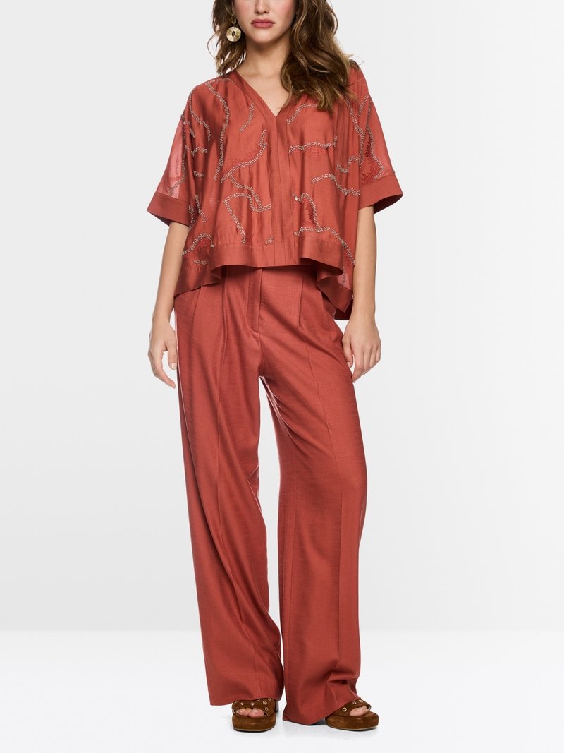 MarcCain Zwierige Blouse Versiering AC5141W54 Etruscan Red - Afbeelding 5