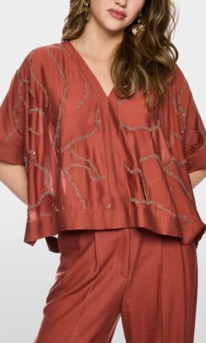MarcCain Zwierige Blouse Versiering AC5141W54 Etruscan Red