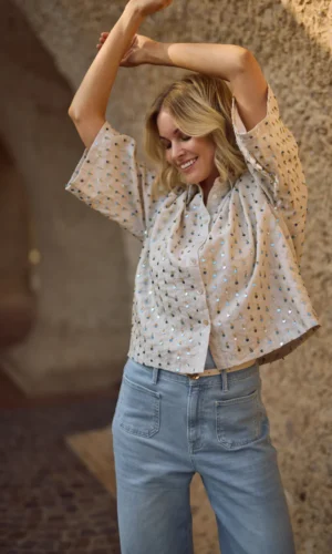 Nukus Leena Blouse Paillet NKS02205 Sand/Cloudy