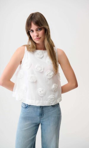 Joseph Ribkoff Top 3D Bloemenborduursel 261220 Off White
