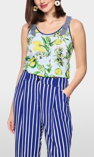 MarcCain Top Stretchkatoen Citroenprint AA6105J10 White Multicolor
